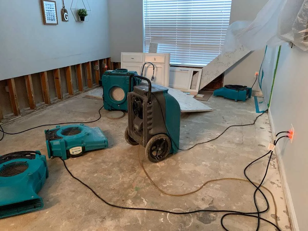 Dehumidifier in flood-cut room for Water Damage Restoration in Irondale